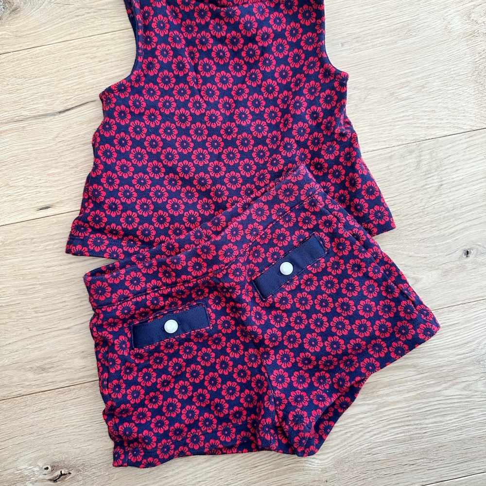 Janie and Jack Red and Blue Floral Set 12-18 months